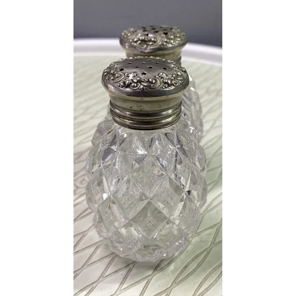 Vintage Mid Century Clear Leaded Crystal Pineapple Pattern Salt & Pepper Shakers
